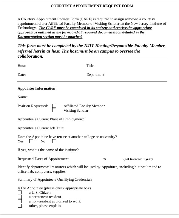 FREE 12 Sample Appointment Request Forms In MS Word PDF