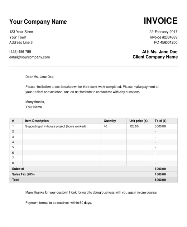 FREE 5  Sample Cash Invoice Templates in PDF MS Word Excel