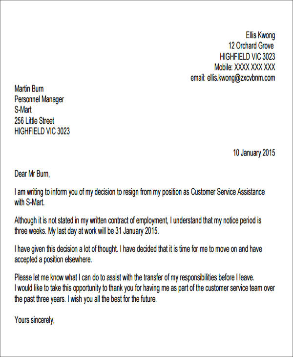 One Week Notice Letter Of Resignation Collection Letter Template 