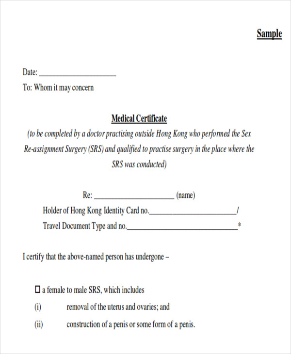 Medical Certificate Sample Letter