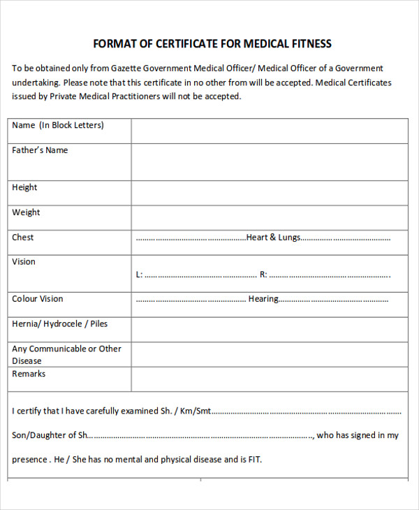 Medical Fitness Certificate For Students