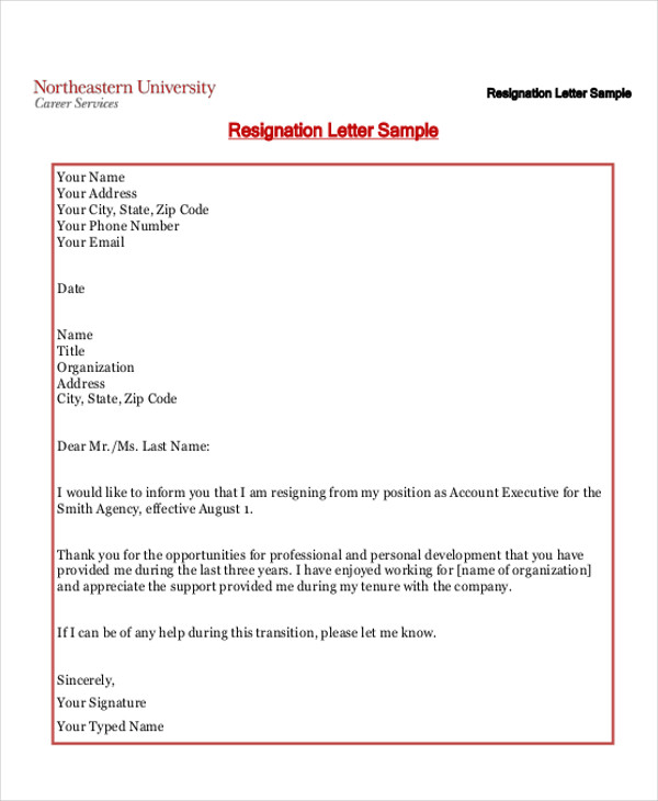 Informal Letter Of Resignation Template - Sample Resignation Letter