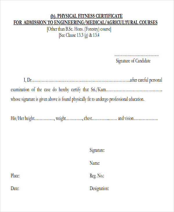 Medical Fitness Certificate Format For Job Pdf FitnessRetro