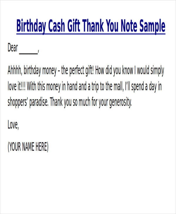 FREE 7+ Sample ThankYou Notes for Money in MS Word PDF