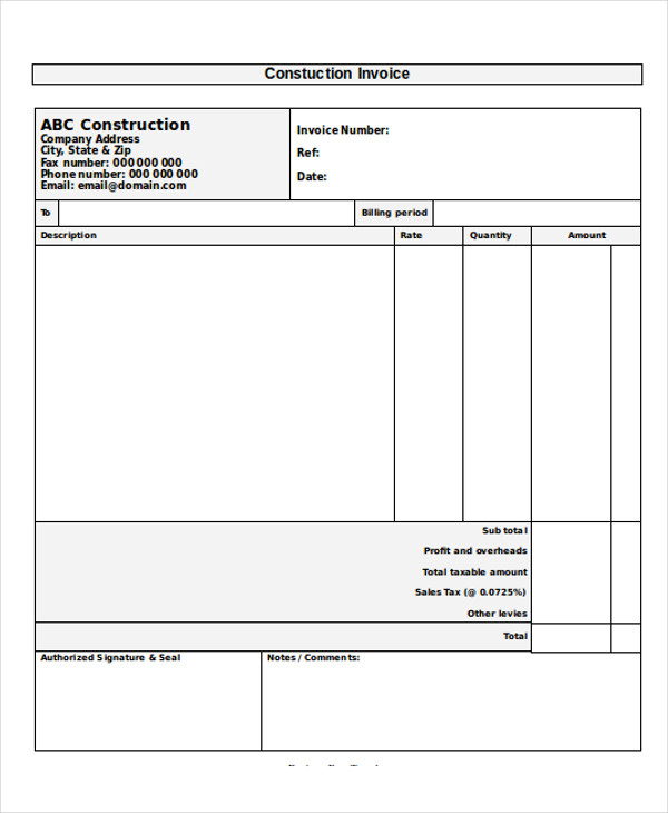 construction invoice example