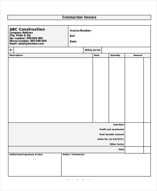 FREE 11+ Sample Construction Invoice Templates in PDF MS Word Excel