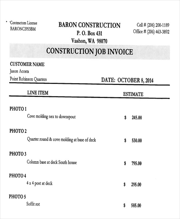 construction job invoice in pdf