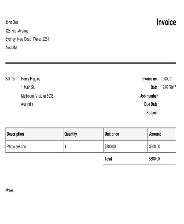 FREE 10+ Photography Invoice Samples in PDF MS Word