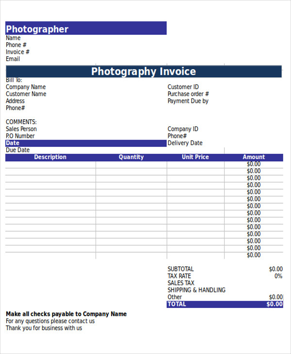 FREE 10+ Photography Invoice Samples in PDF MS Word