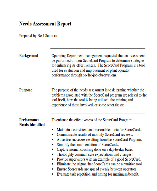 needs assessment report format example