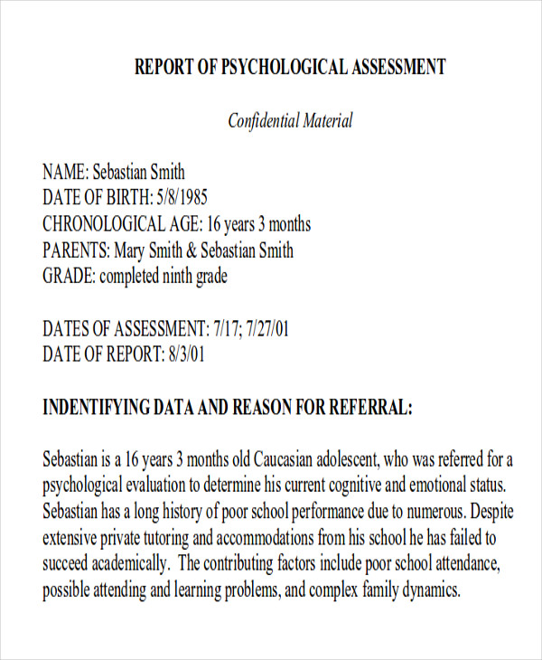psychological assessment report format