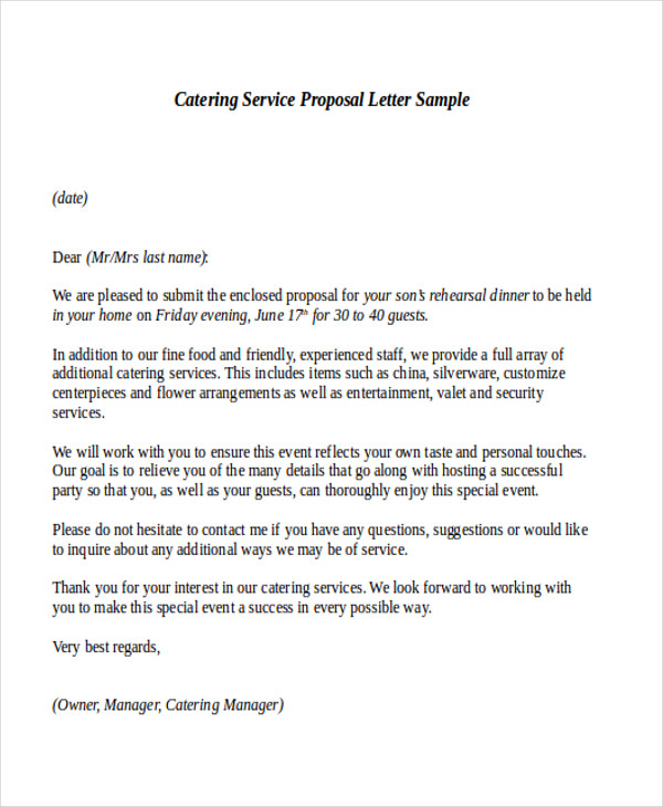 catering service proposal letter sample