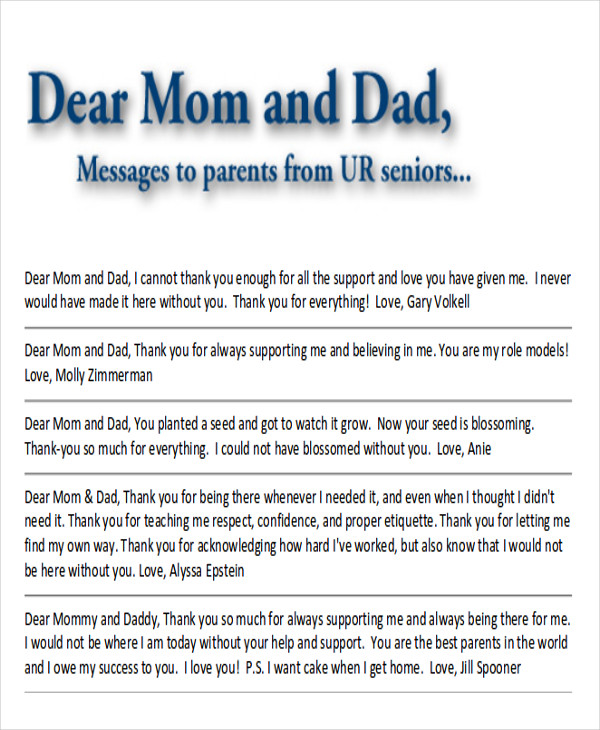 Free 7 Sample Thank You Note To Parents In Ms Word Pdf