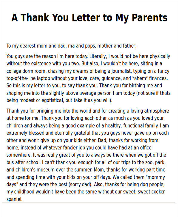 you thank letter to my a dad 7 to Sample Note  Parents PDF Word,  Examples You in  Thank