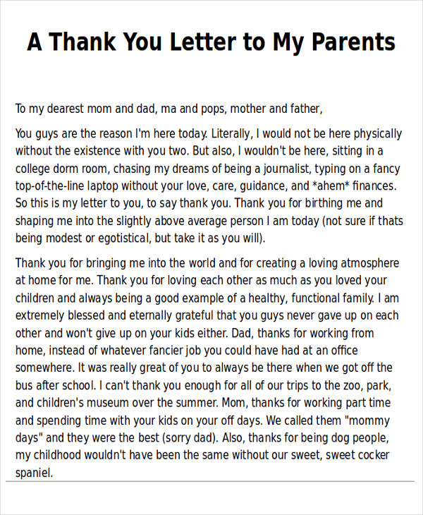FREE 7 Sample Thank You Note To Parents In MS Word PDF