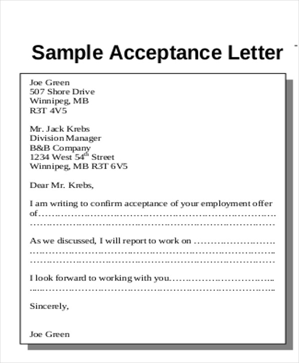 Sample Proposal Acceptance Letter 7 Examples In Word PDF