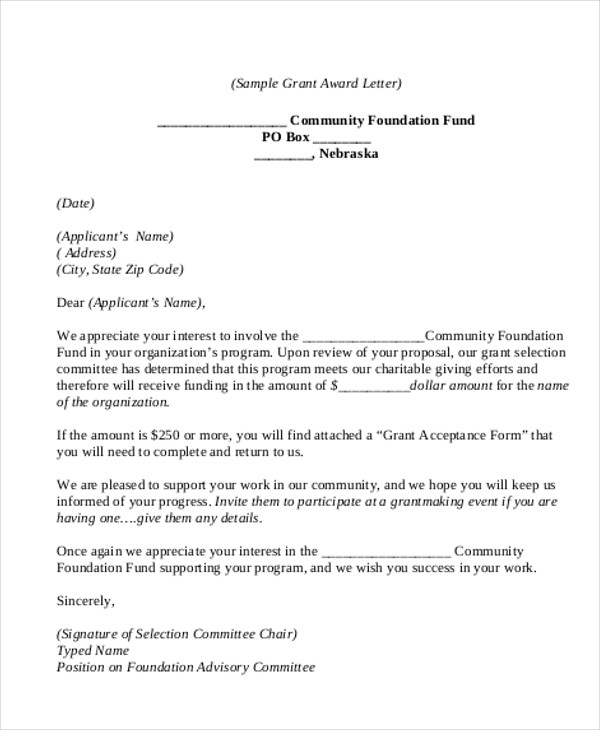 research grant acceptance letter