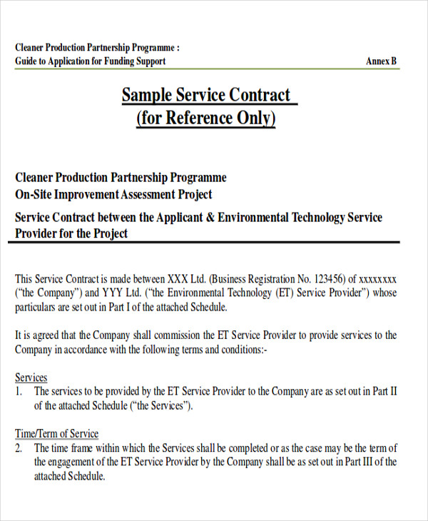 free service contract agreement sample