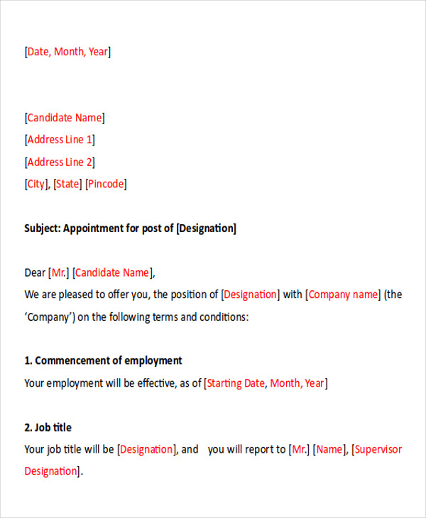 FREE 7+ Sample Business Appointment Letter Templates in PDF | MS Word