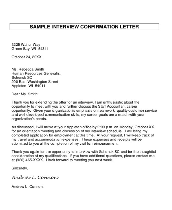 interview appointment letter sample