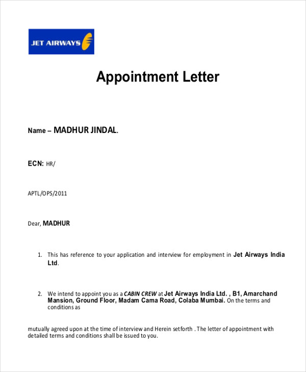 interview appointment letter format 