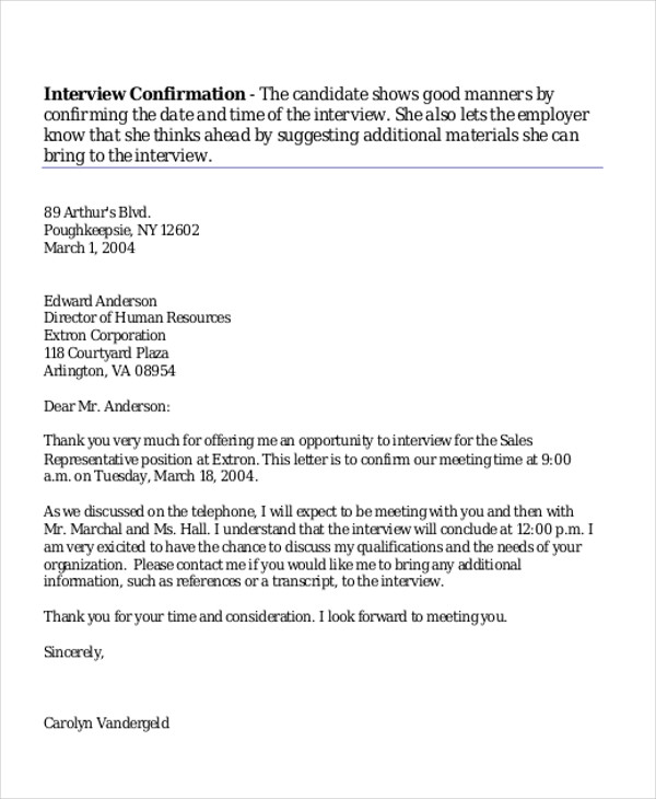 interview appointment response letter 