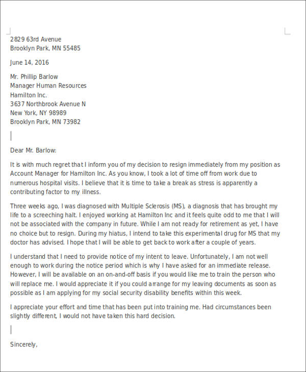 Letter Of Resignation Due To Health from images.sampletemplates.com