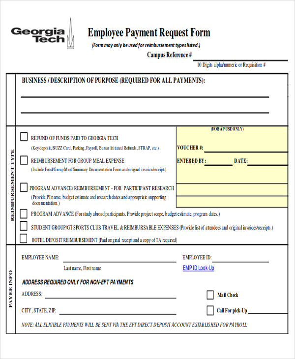 employee payment request form