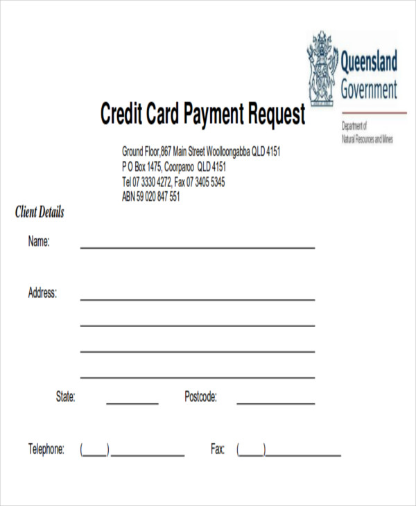 credit card payment request form