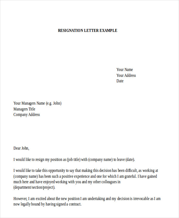 employment resignation letter in doc