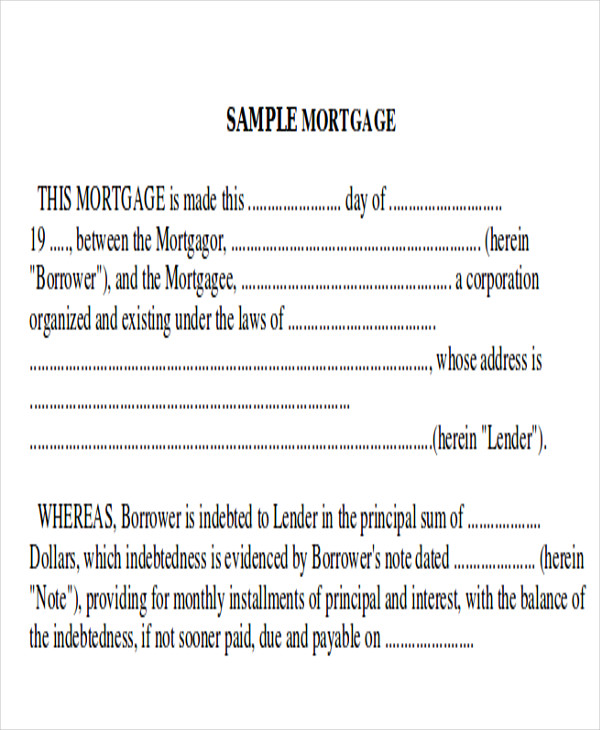 sample mortgage note form