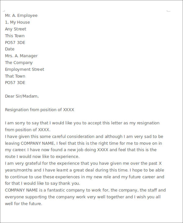 resignation letter with deep regret
