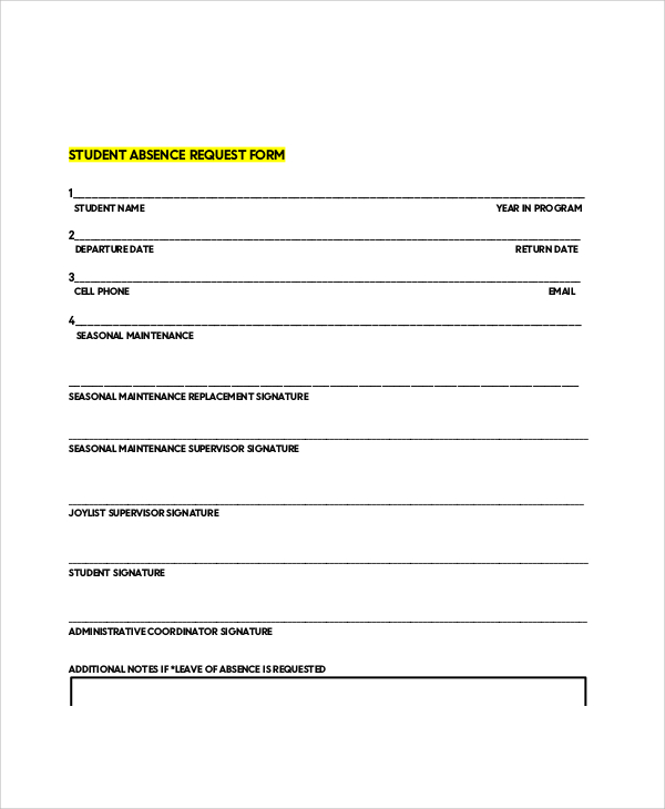 student absence request form example