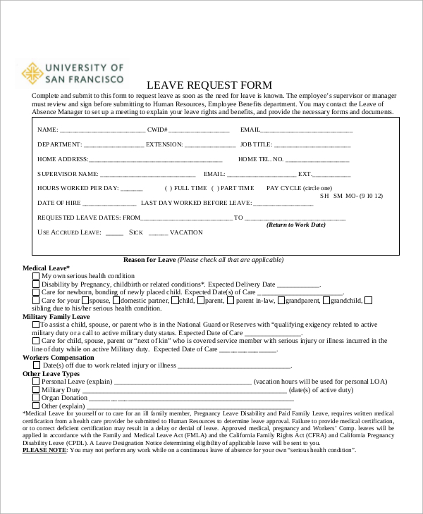 staff leave of absence request form