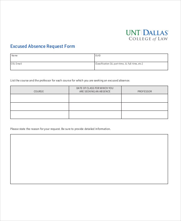 excused absence request form free