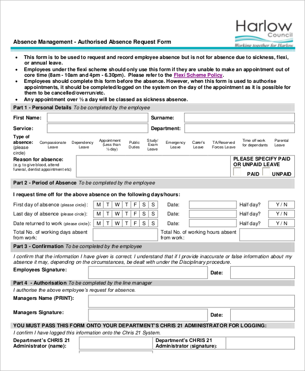 authorised absence request form