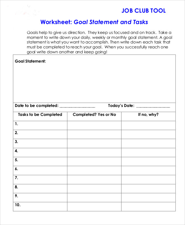 goal statement worksheet
