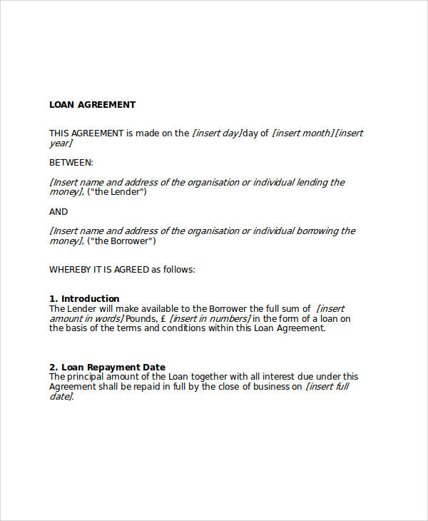 loan agreement format in word