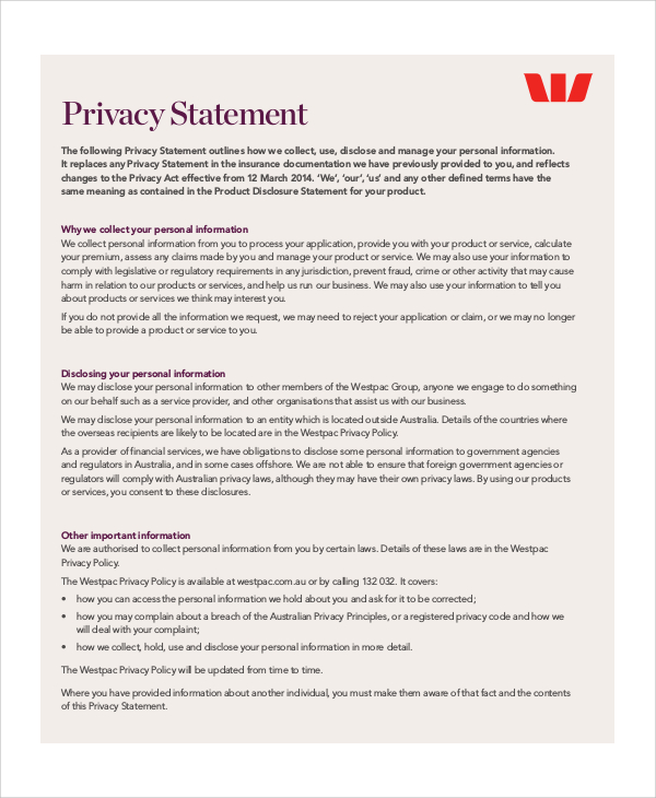 privacy statement business plan