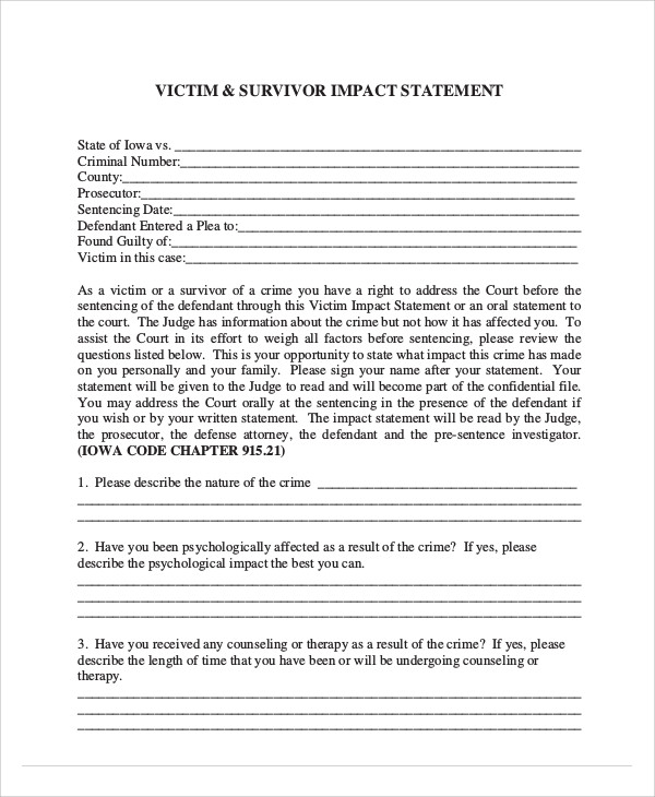 victim and survivor impact statement