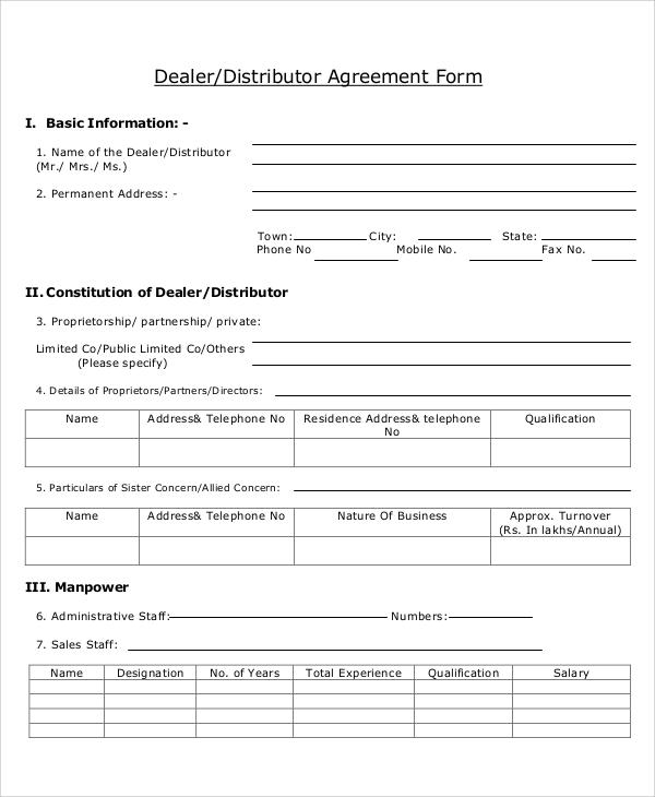 business dealership agreement format pdf