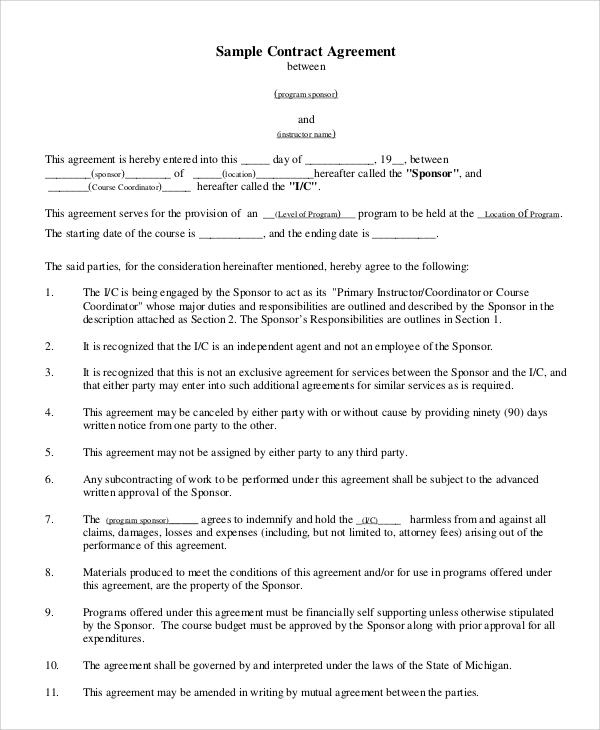 general agreement contract format