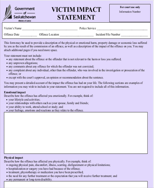 FREE 9+ Sample Victim Impact Statement Templates in MS Word PDF