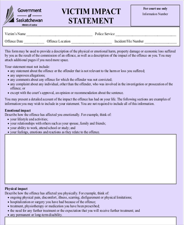 Child Victim Impact Statement Template