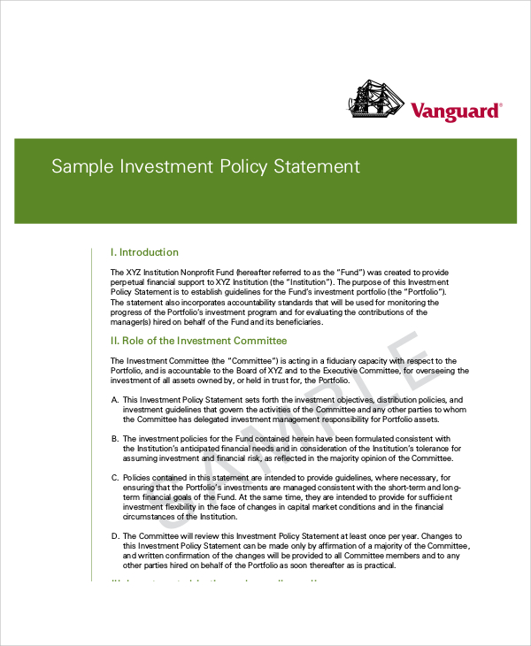 Hoa Statement Template   Investment Policy Statement Example 