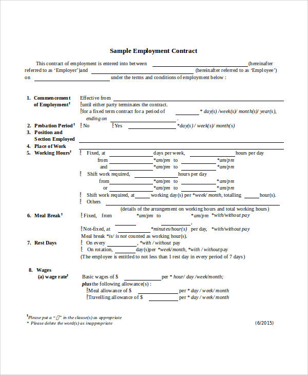 agreement contract format for employment