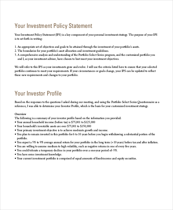 FREE 10+ Sample Investment Policy Statement Templates in MS Word PDF