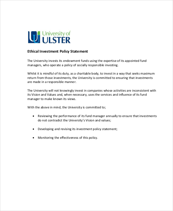 ethical investment policy statement