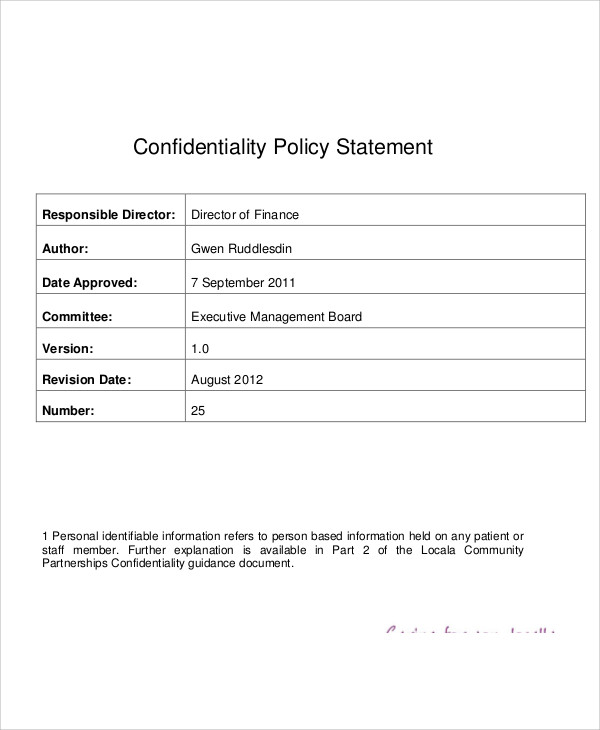 Confidentiality Policy Statement