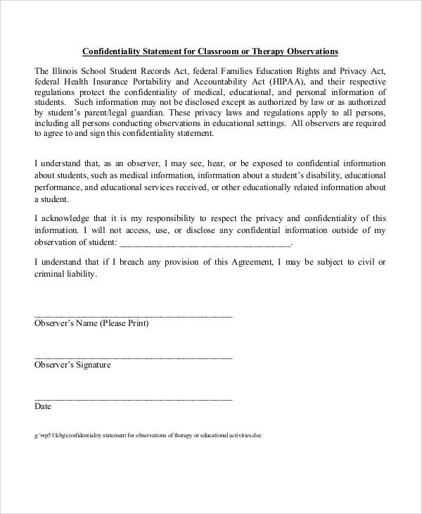 FREE 10+ Sample Confidentiality Statement Templates in PDF MS Word